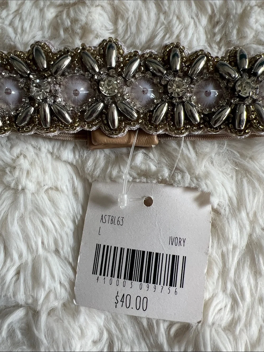 NWT | Altar'd State Crystal Floral Embellished Belt in Ivory and Gold, Size L